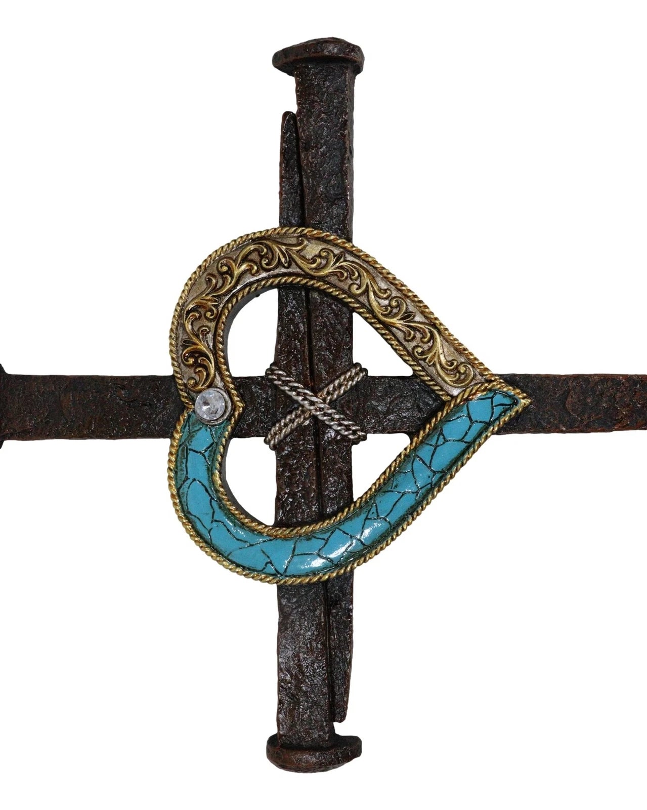 Crucifix Driven Nails with Heart Center Wall Cross Decor Plaque 16.5"H-2