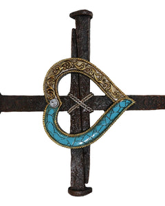 Crucifix Driven Nails with Heart Center Wall Cross Decor Plaque 16.5"H-2