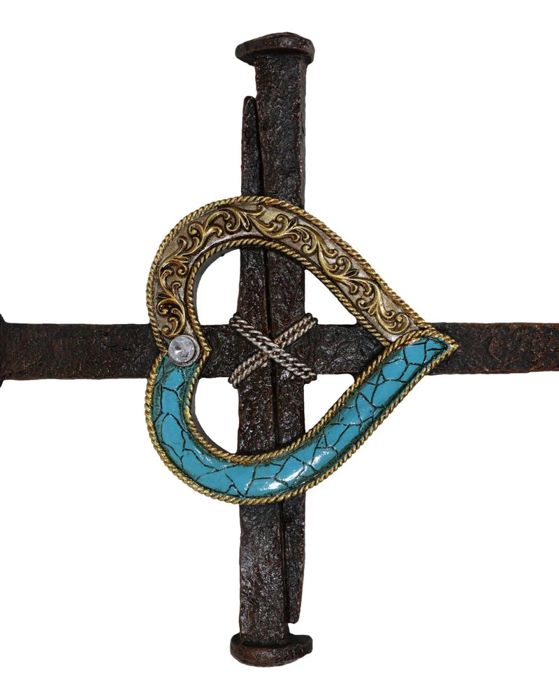 Crucifix Driven Nails with Heart Center Wall Cross Decor Plaque 16.5"H-2