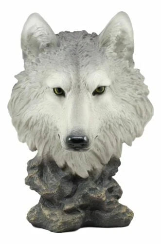 Realistic Large Gray Wolf Head Bust Statue 16"Tall Blood Lust Timberwolf Decor-4