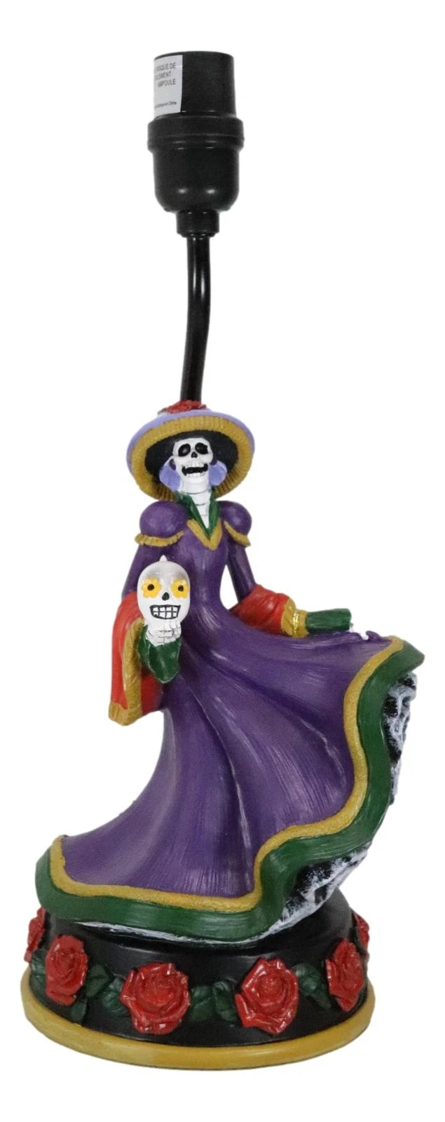 Day of The Dead La Calavera Catrina Sugar Skull Standing On Red Roses Table Lamp-4