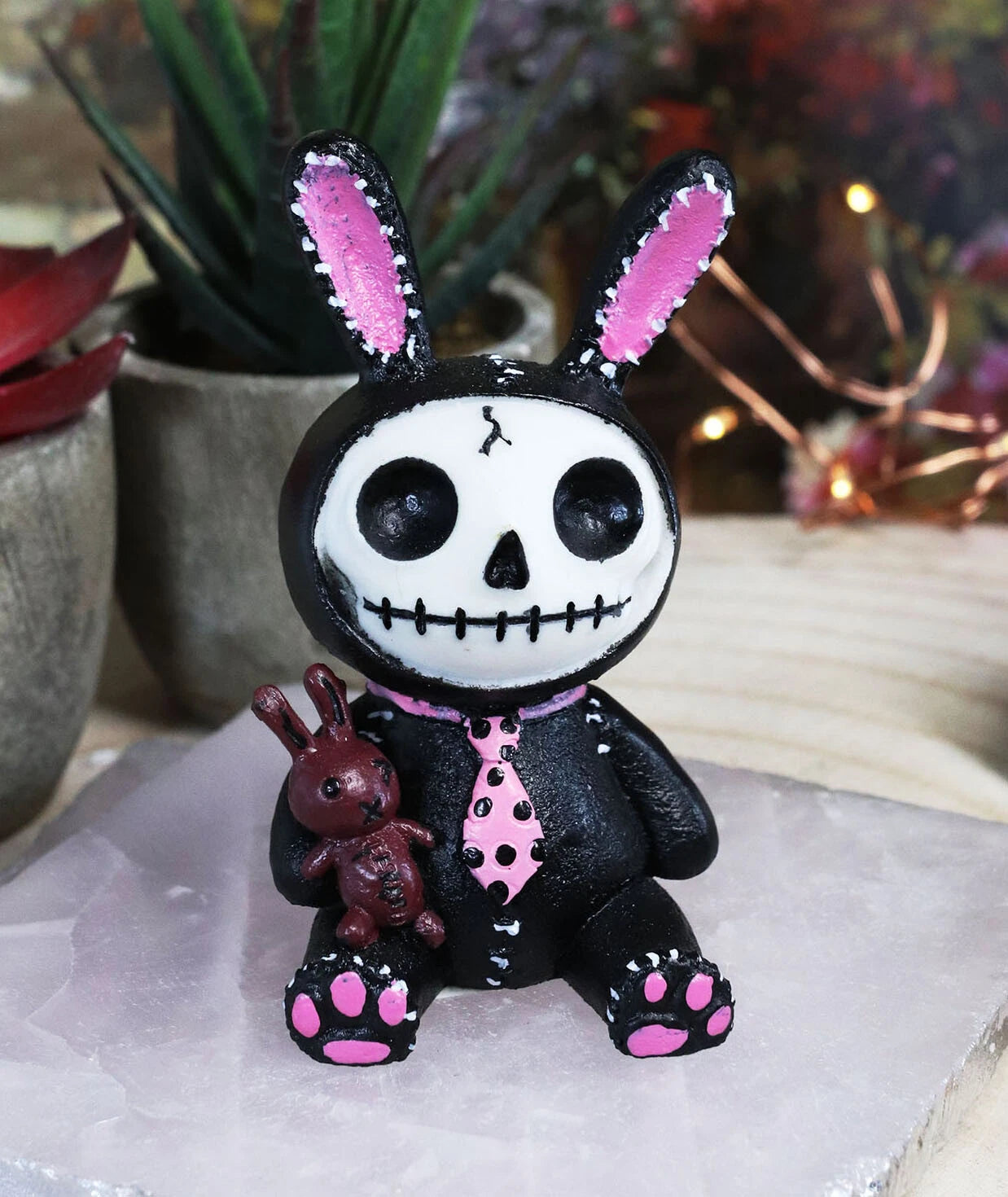 Furry Bones Bun Bun Black Pink Polkadot Tie Bunny Rabbit Skeleton Figurine