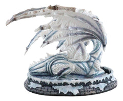 Large 15" Long Winter Blizzard Fairy with Giant White Dragon Statue-3