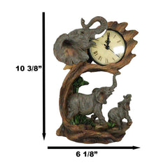 Reloj de mesa con péndulo de 26,5 cm de altura, con familia de elefantes, padre y cría-3