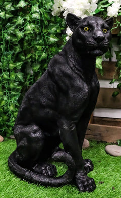 Realistic Large Black Ghost Panther Jaguar Hunter 20"H Garden Patio Statue-1