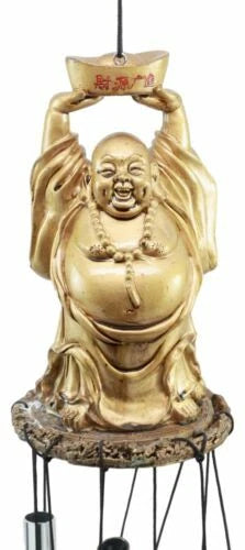 Feng Shui Lucky Buddha With Golden Nugget Wind Chime 23"Long Garden Patio Decor-3