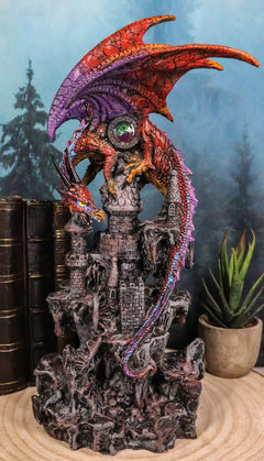 Guardian Dragon Protecting Castle with Precious Stone Collectible Figurine 12"H-1