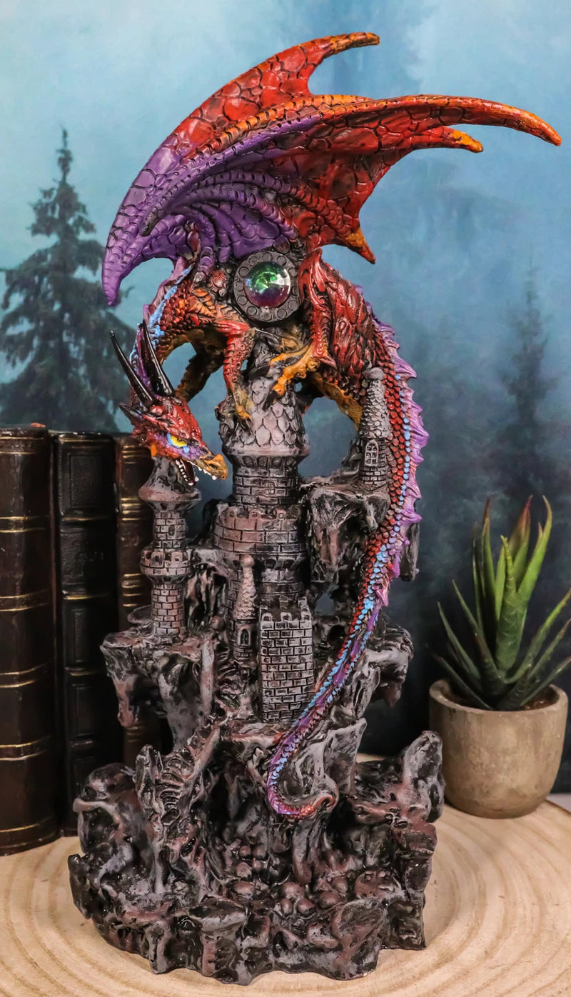 Guardian Dragon Protecting Castle with Precious Stone Collectible Figurine 12"H-1