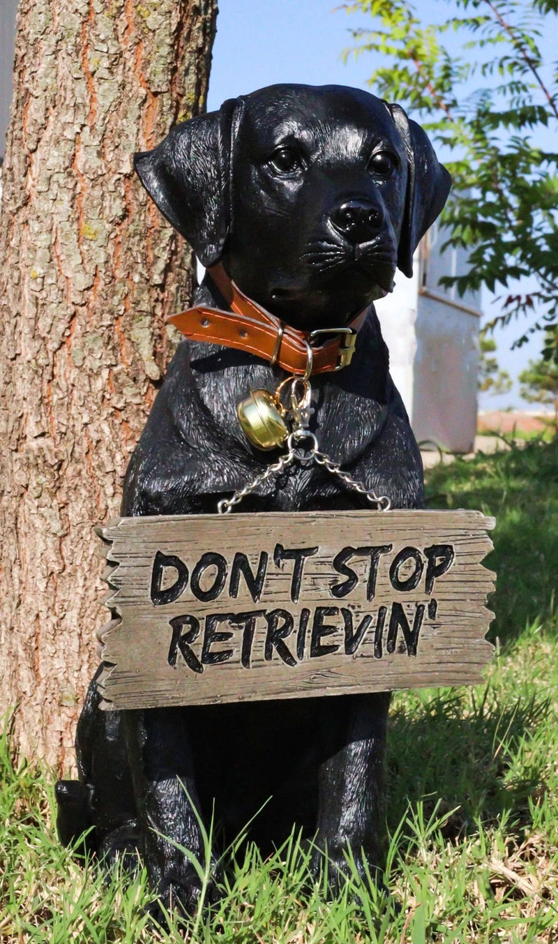 Lifelike Black Labrador Retriever Dog With Welcome Jingle Collar Sign Statue-1