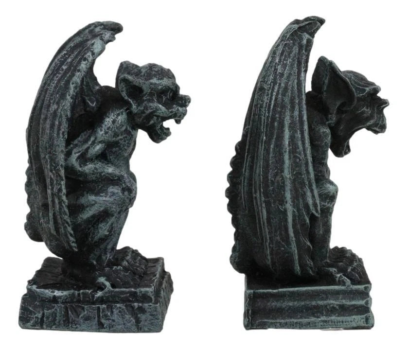 Gothic Notre Dame Guardian Mini Gargoyle Statue Set of 2 Miniature Fairy Garden-5
