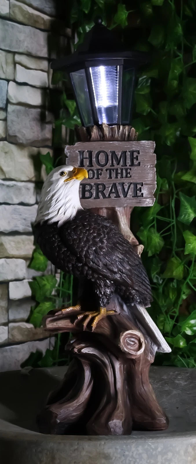 'Home of The Brave' Patriotic Eagle Night Light Statue Solar LED Lantern