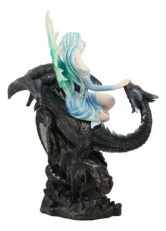 Large Ice Elemental Fairy With Night Fury Dragon Statue 14"L Fantasy Witch Fairy-3