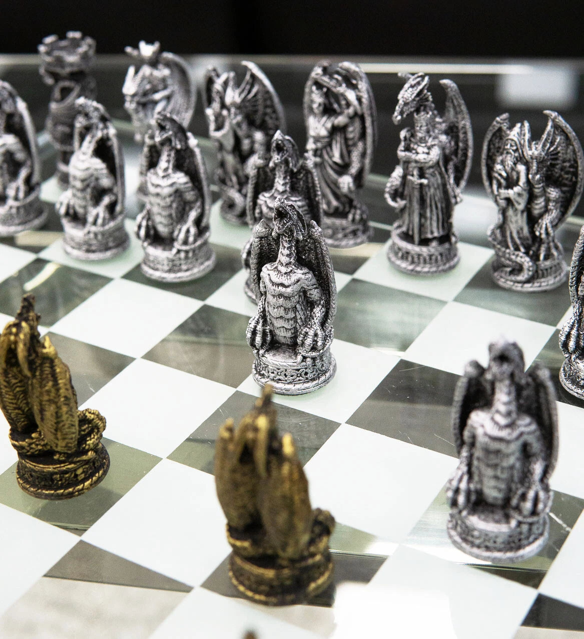 Silver Gold Fantasy Dungeons And Dragons Resin Chess Pieces Glass Board-3
