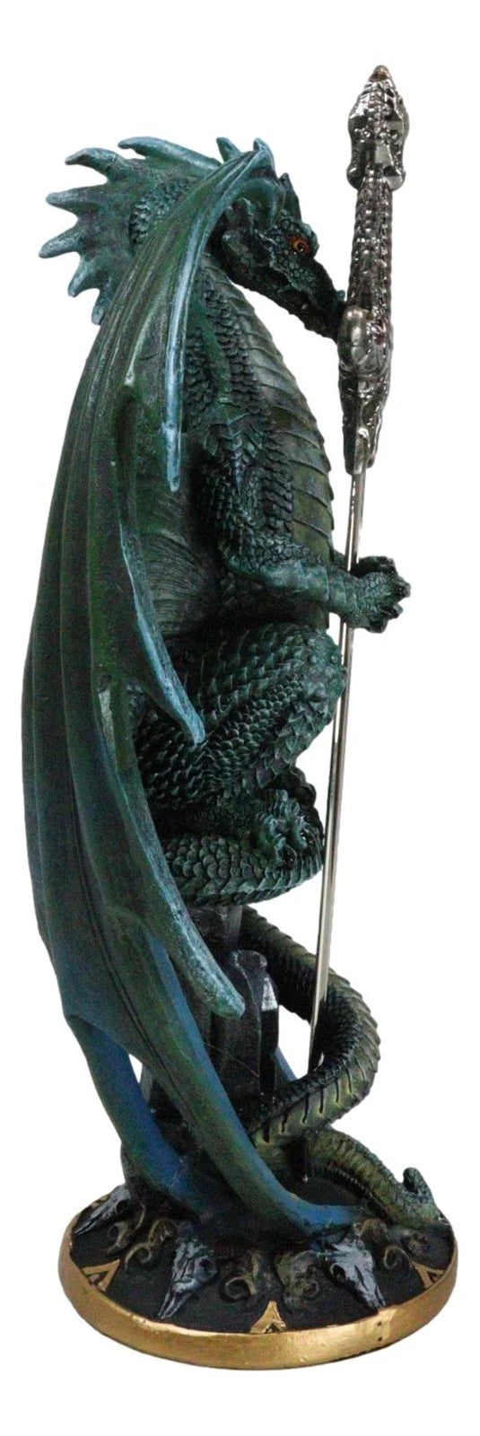 Ram Skull Blade Green Dragon Statue with Dragon Letter Opener Blade 10"H-2
