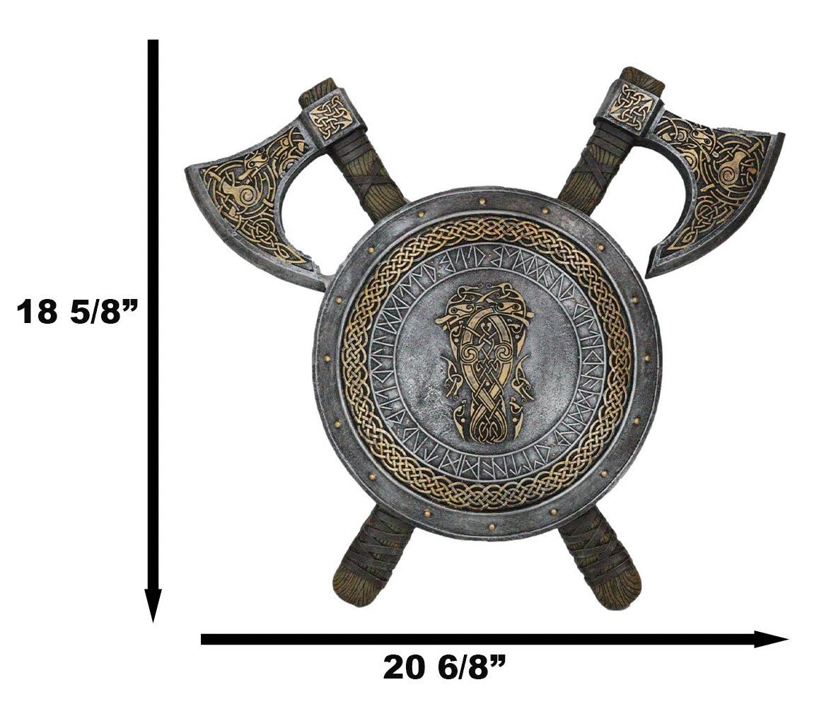 Viking Warrior Coat of Arms Ragnar Serpent Shield With Crossed Axes Plaque