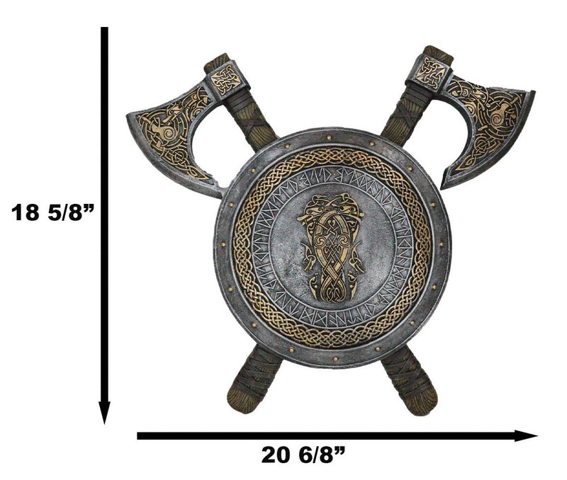 Viking Warrior Coat of Arms Ragnar Serpent Shield With Crossed Axes Plaque-2