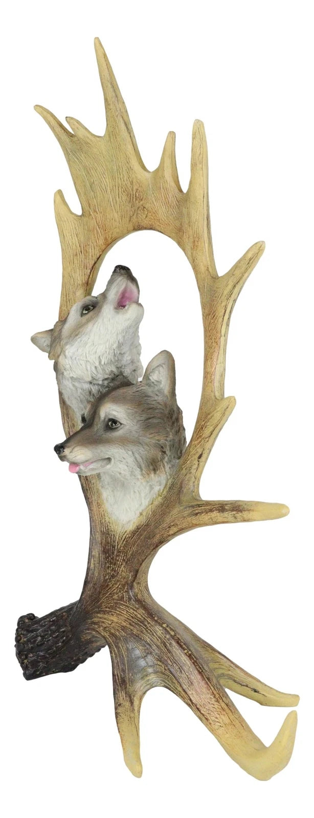 Rustic Western Emperor Moose Deer Antler With Howling Wolves Family Figurine-3