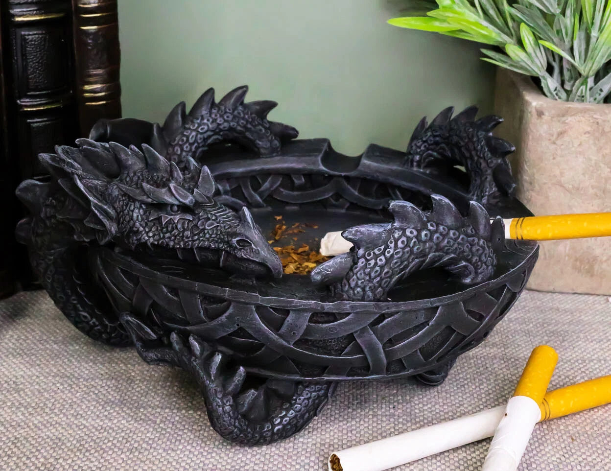 Medieval Fantasy Celtic Gerwolf Sleeping Dragon Round Cigarette Ashtray 5.75" L