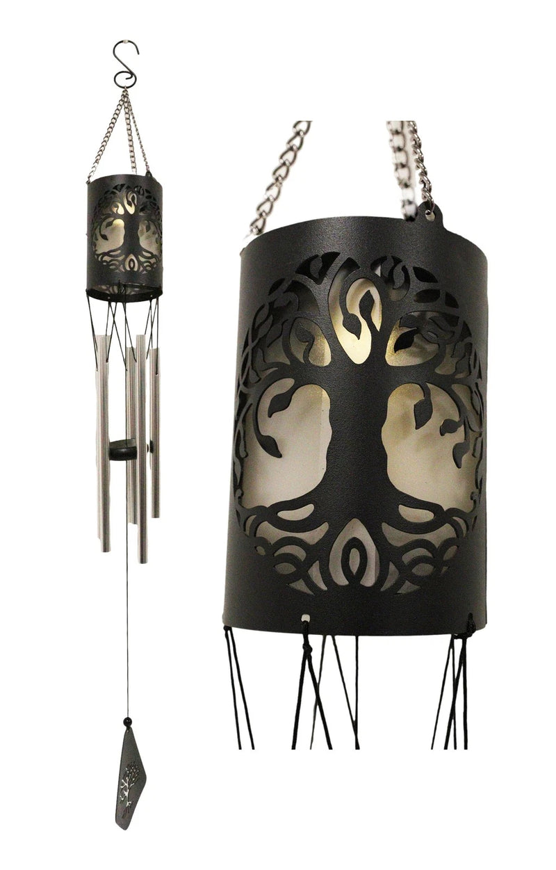 Celtic Tree Of Life Cylindrical Steel Metal Filigree Hanging Solar Wind Chime-2