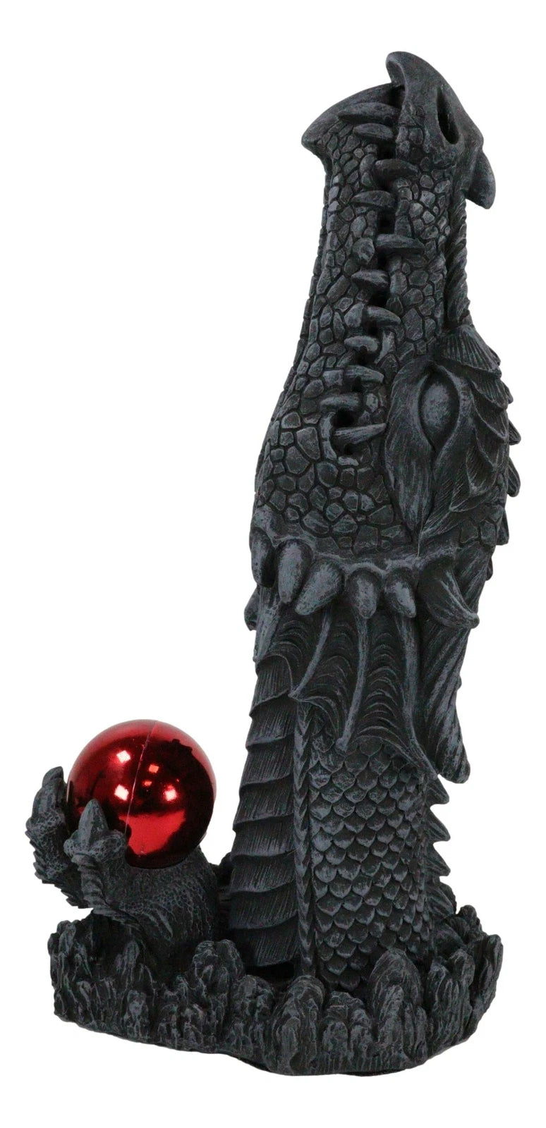 Red Orb Grendel Dragon Head Emerging From Ground Cone Incense Burner Sculpture-3