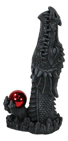Red Orb Grendel Dragon Head Emerging From Ground Cone Incense Burner Sculpture-3