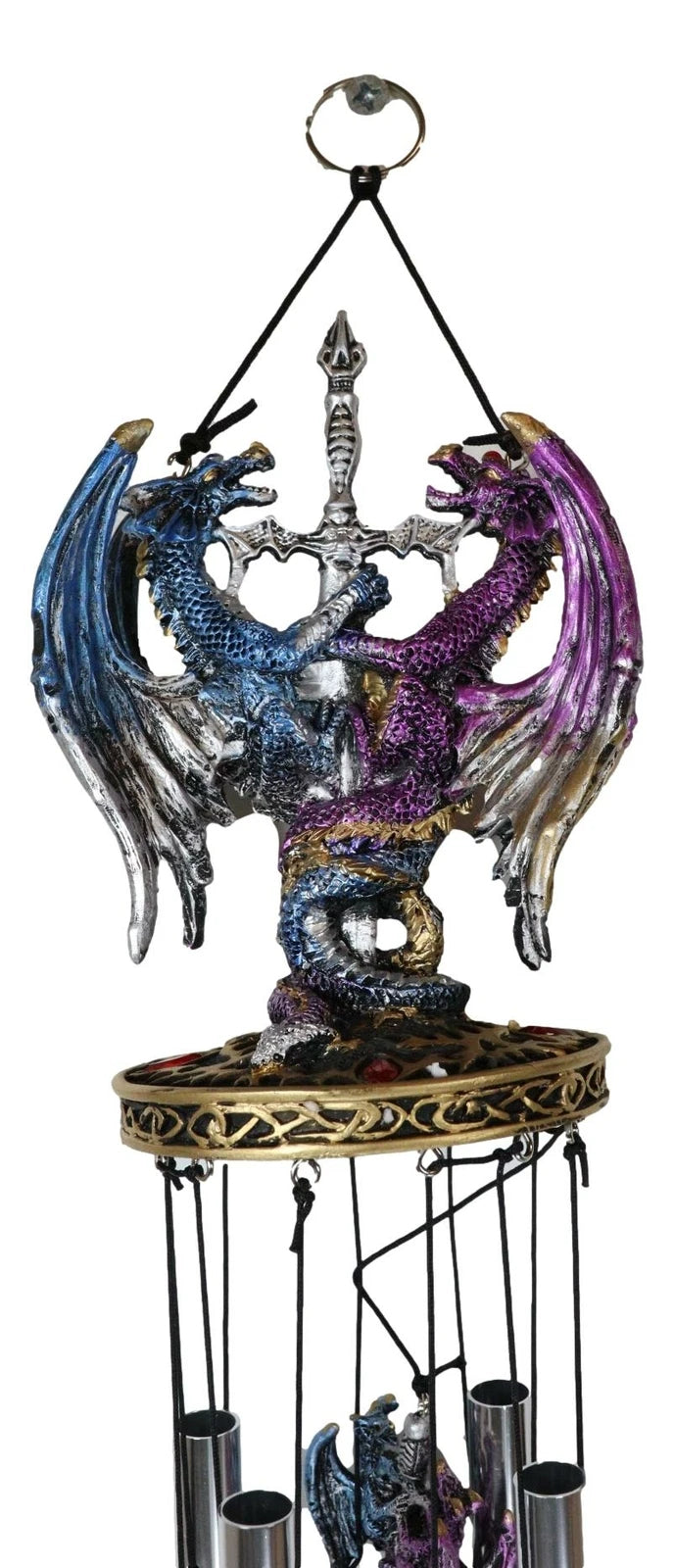 Yin Yang Day and Night Twin Dragons Excalibur Sword Wind Chime Home Patio Decor-3