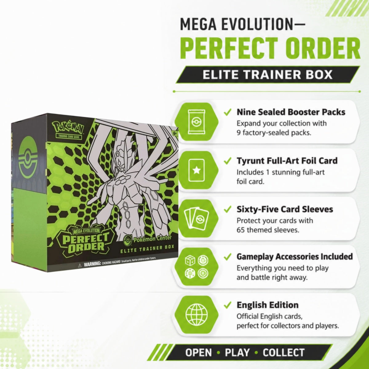 Pokémon TCG Mega Evolution Perfect Order ME3 Pokémon Center Elite Trainer Box 11 Booster Packs Tyrunt Foil Cards English Edition Factory Sealed Gift-2