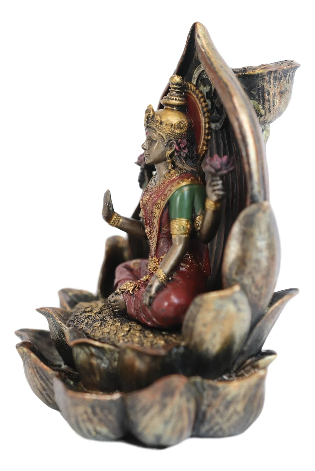 Vastu Hindu Goddess Lakshmi Seated On Lotus Backflow Incense Cone Burner Statue-5