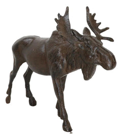 Figura de alce emperador de hierro fundido de 28 cm de largo, acabado en bronce-2