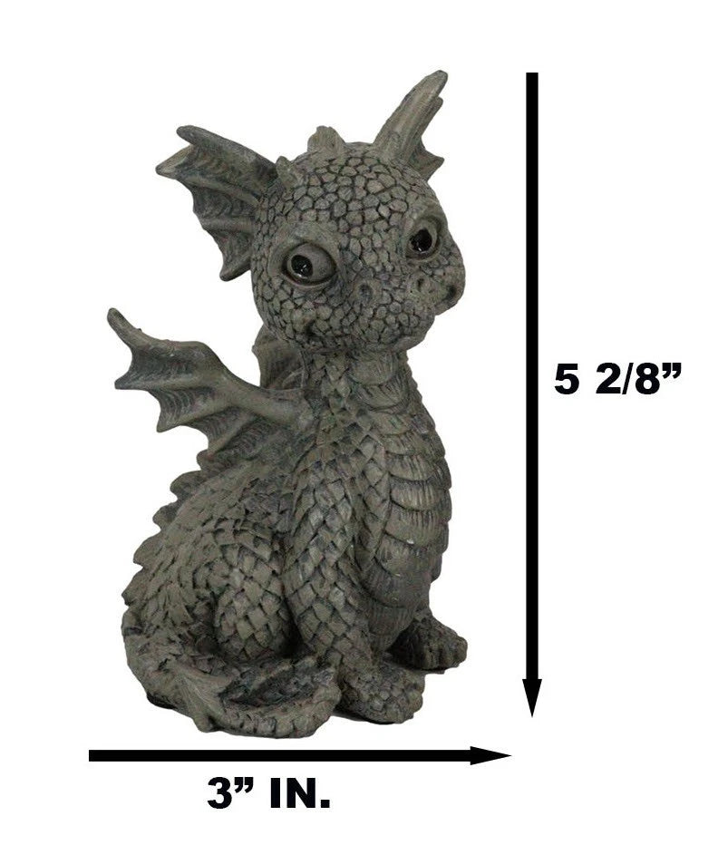 Whimsical Dainty Garden Dragon Sitting Figurine Faux Stone Fantasy Decor-3