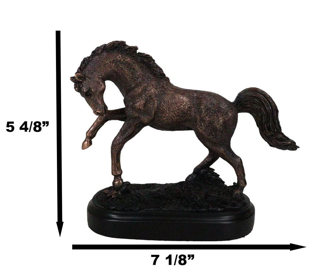 Rustic Western Country Stallion Horse Textured Bronze Resin Figurine With Base-3