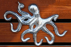 18"L Nickel Plated Aluminum Nautical Marine Sea Octopus Wall Decorative Plaque-1