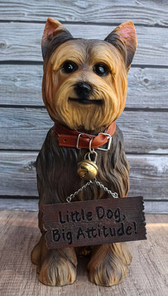 Yorkie Dog Garden Statue 12.5"H Yorkshire Terrier Welcome Figurine Jingle Collar-1