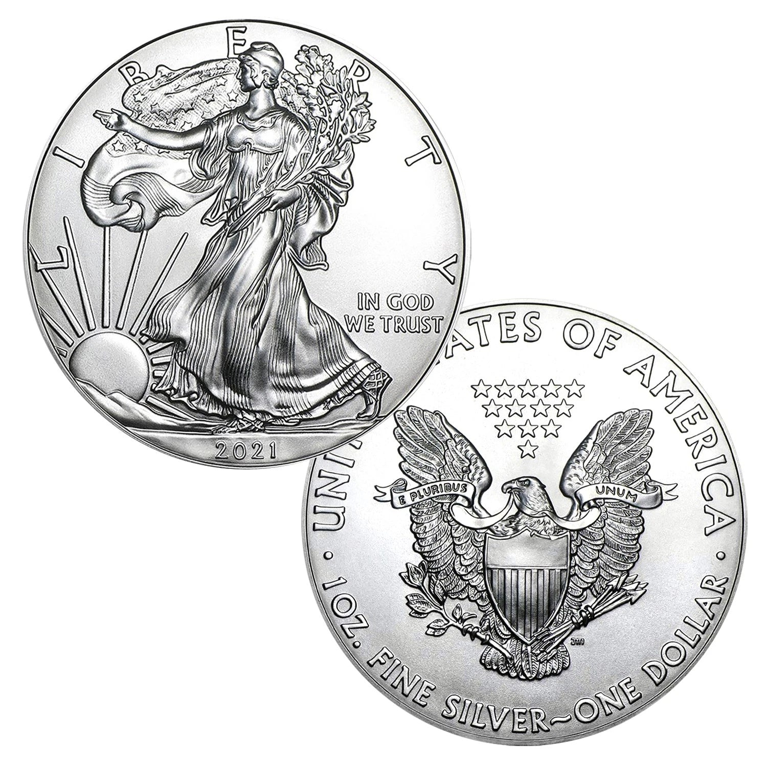 Moneda American Silver Eagle de $1 de 2021 con soporte AirTite, brillante, sin circular