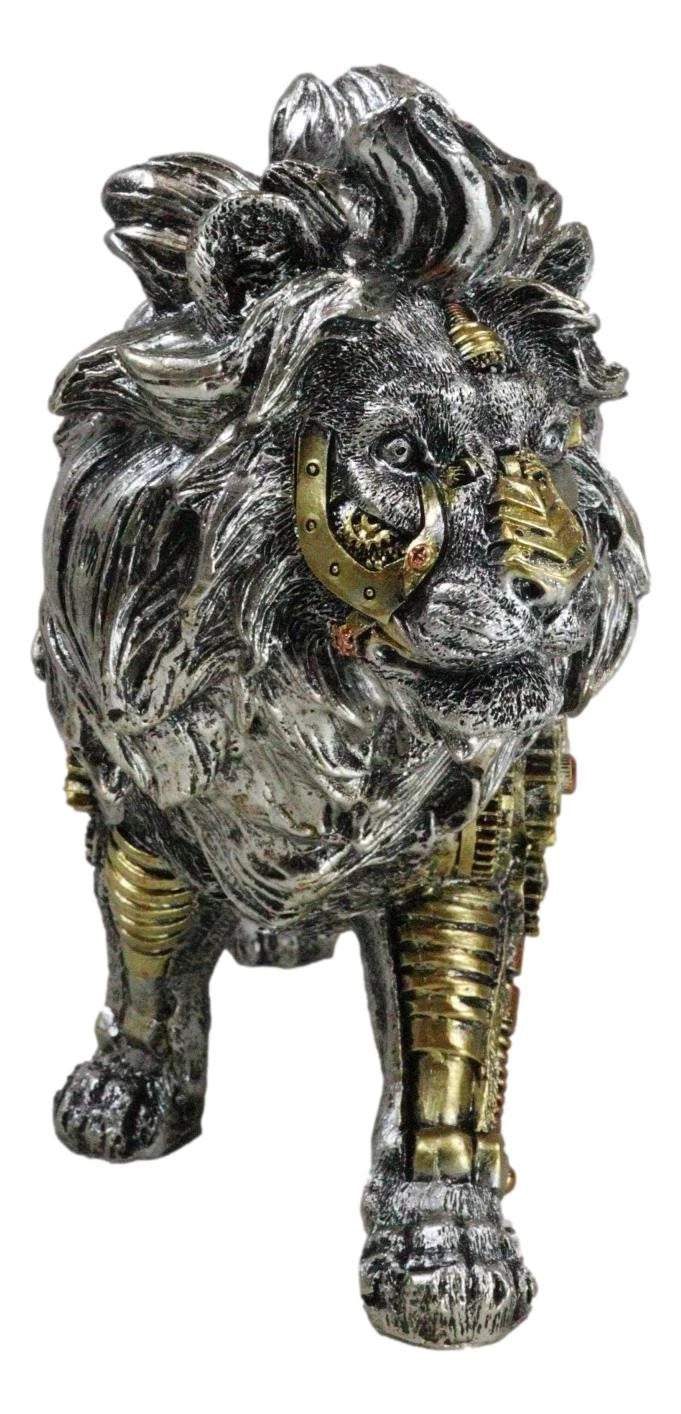 Steampunk Pressure Valve Bionic Geared Cyborg Lion King Prowling Figurine-4