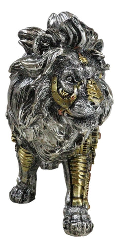 Steampunk Pressure Valve Bionic Geared Cyborg Lion King Prowling Figurine-4