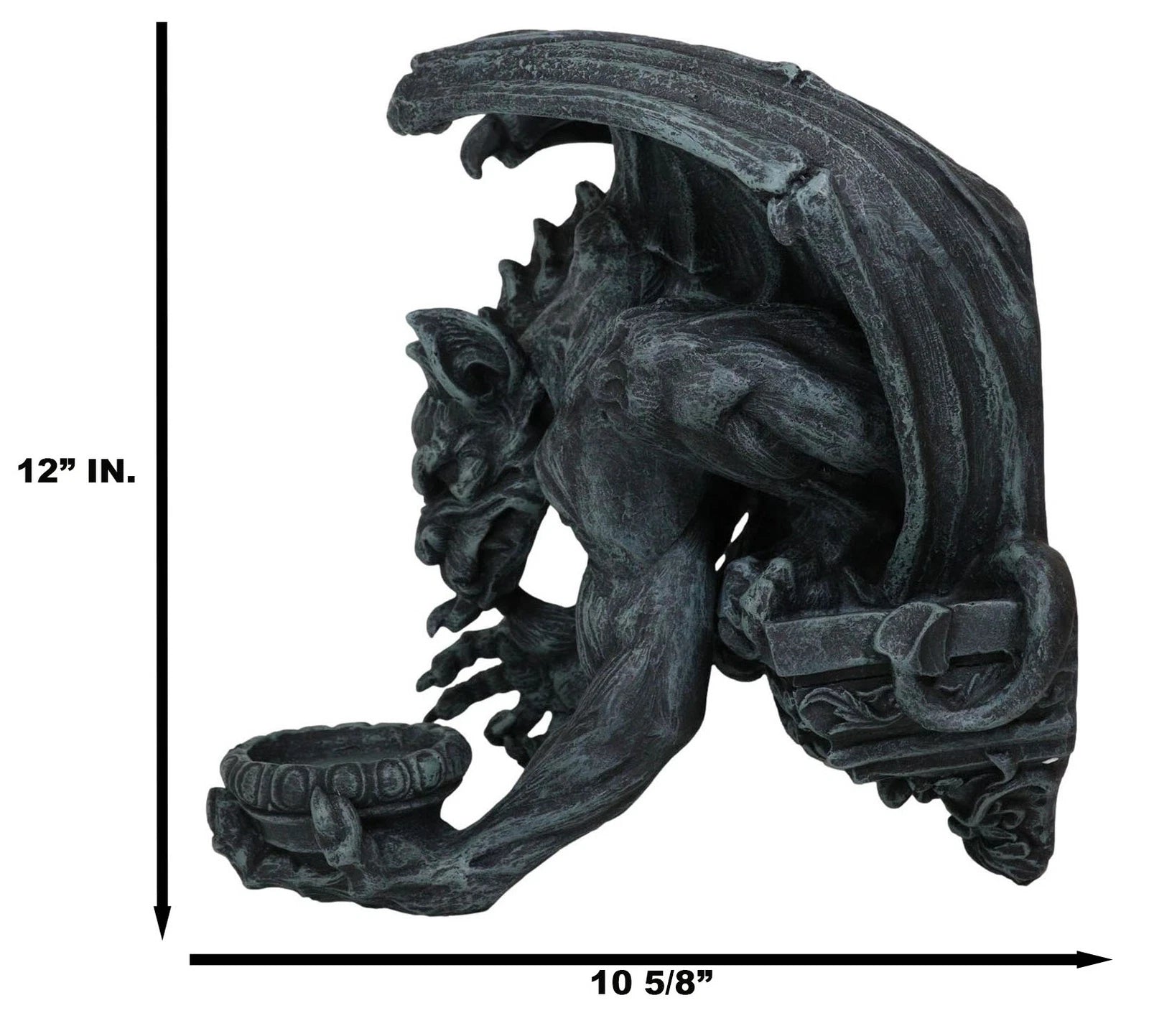 Gargoyle Candle Holder, 12"H Gothic Wall Sconce Sculpture Plaque, Fantasy Home Decor for Mantle, Wall, Garden, or Indoor Display-3
