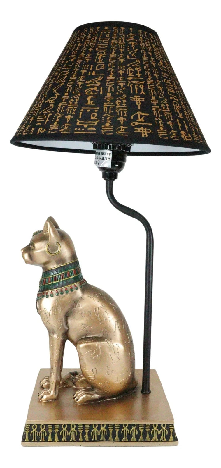 Lámpara de mesa con forma de gato Bastet, diosa egipcia del hogar, pintada en bronce-2