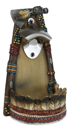 Southwestern Feathers With Turquoise Hand Axe Tribal Indian Wall Bottle Opener-3