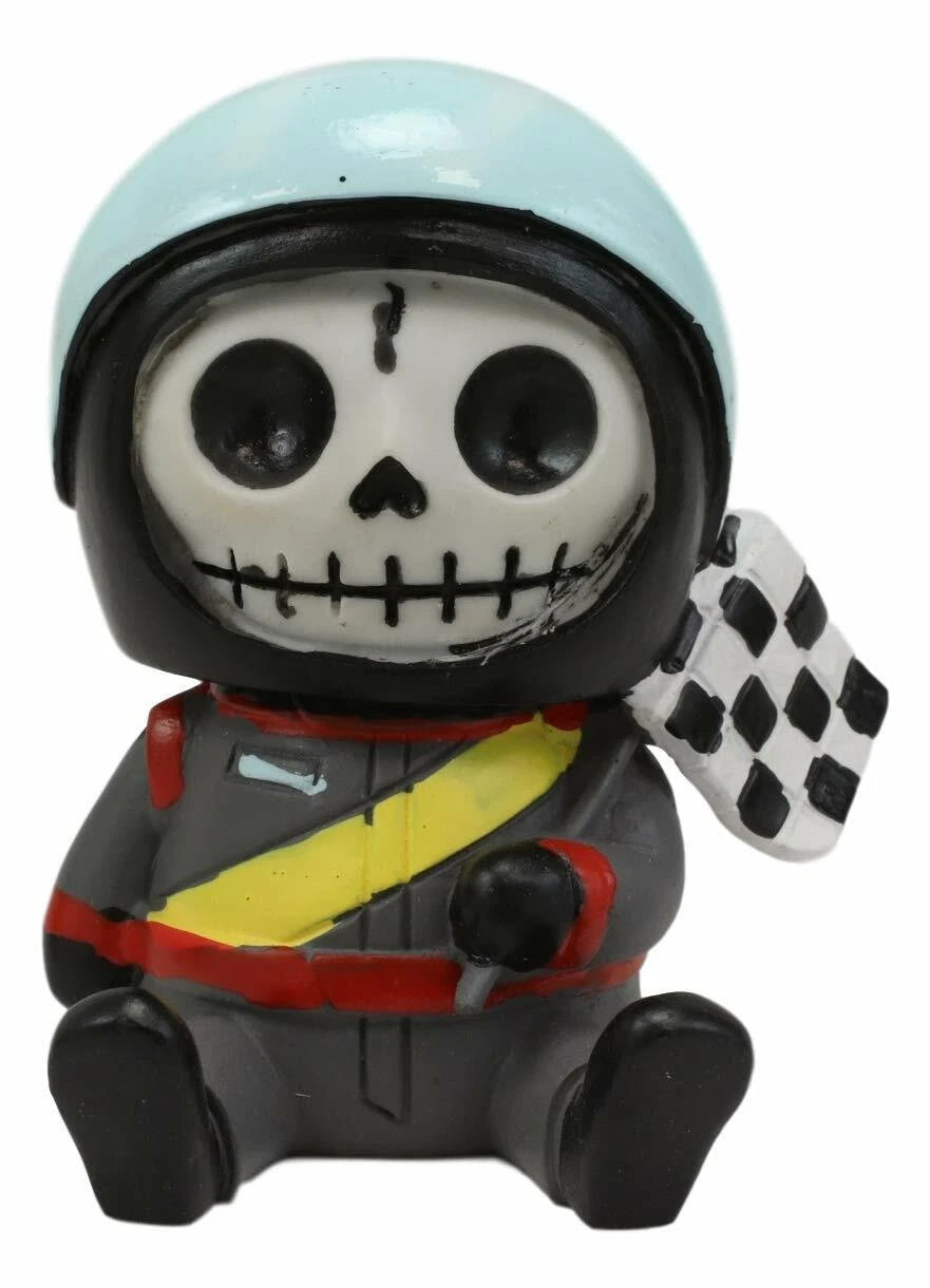 Furrybones Speed Racer With Helmet And Flag Skeleton Figurine Furry Bones Statue-3