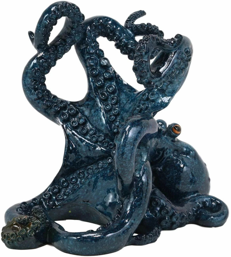Nautical Deep Sea Blue Octopus Wine Holder 8"L Cephalopod Giant Kraken Figurine-2