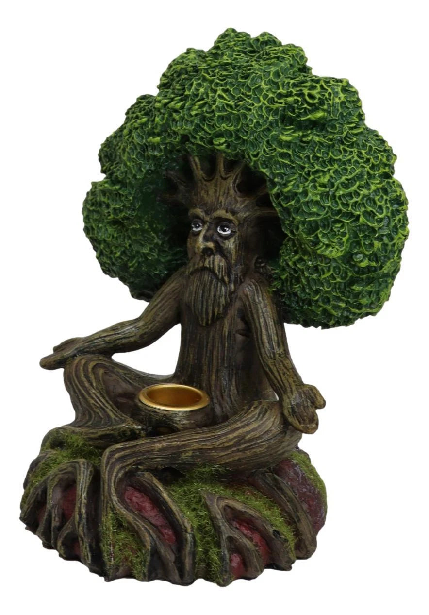 Forest Greenman Tree Man Ent Meditating Backflow Incense Cone Burner Figurine-3