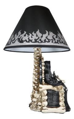 Grim Reaper Seated On Skeleton Justice Throne With Scythe Table Lamp Shade-4