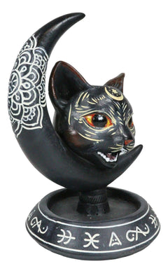 Occult Wicca Sacred Geometry Black Cat Crescent Moon Backflow Incense Burner-4