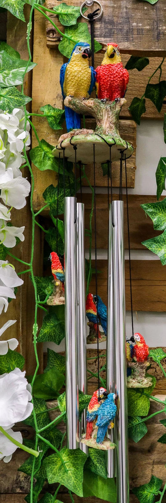 Red and Blue Scarlet Macaw Parrots Couple Resonant Relaxing Wind Chime Patio-1