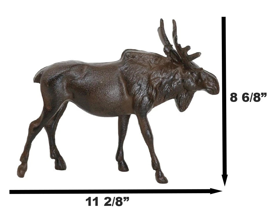Figura de alce emperador de hierro fundido de 28 cm de largo, acabado en bronce-3