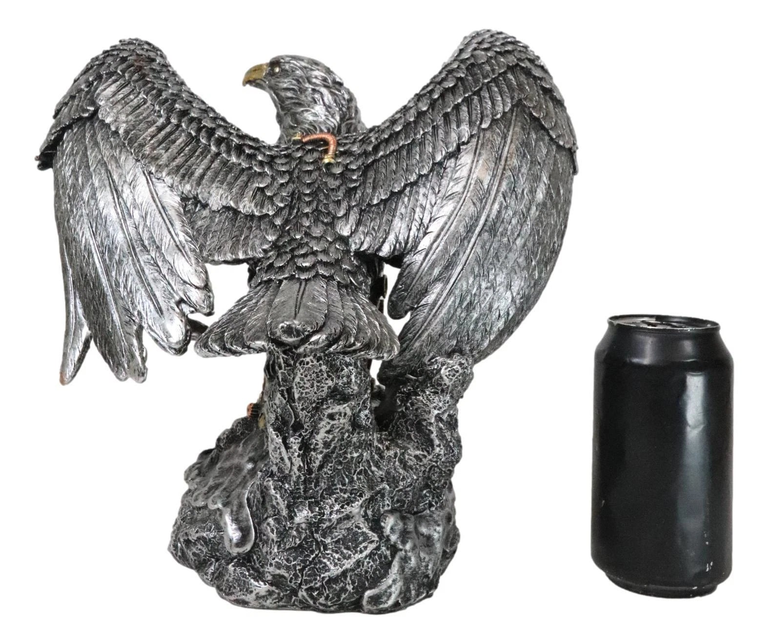 Large Geared Clockwork Steampunk Nano Cyborg Eagle with Open Wings Figurine-3