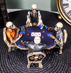 Skeleton Gamblers 6.25"L Three Poker Players With A Dealer Sculpture-2