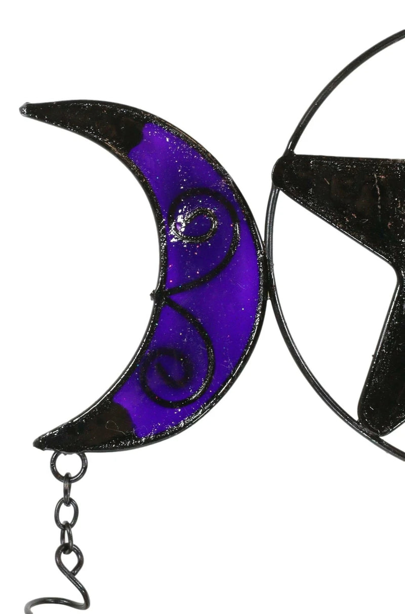 Stained Glass Triple Moons Pentagram Sacred Geometry Metal Wind Chime Suncatcher-5