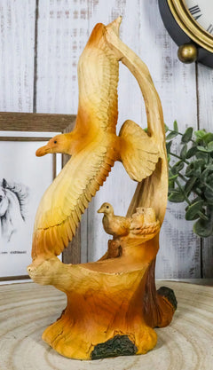 Lifelike Patriotic American Bald Eagle with Eaglets in Nest Faux Wood Figurine-1